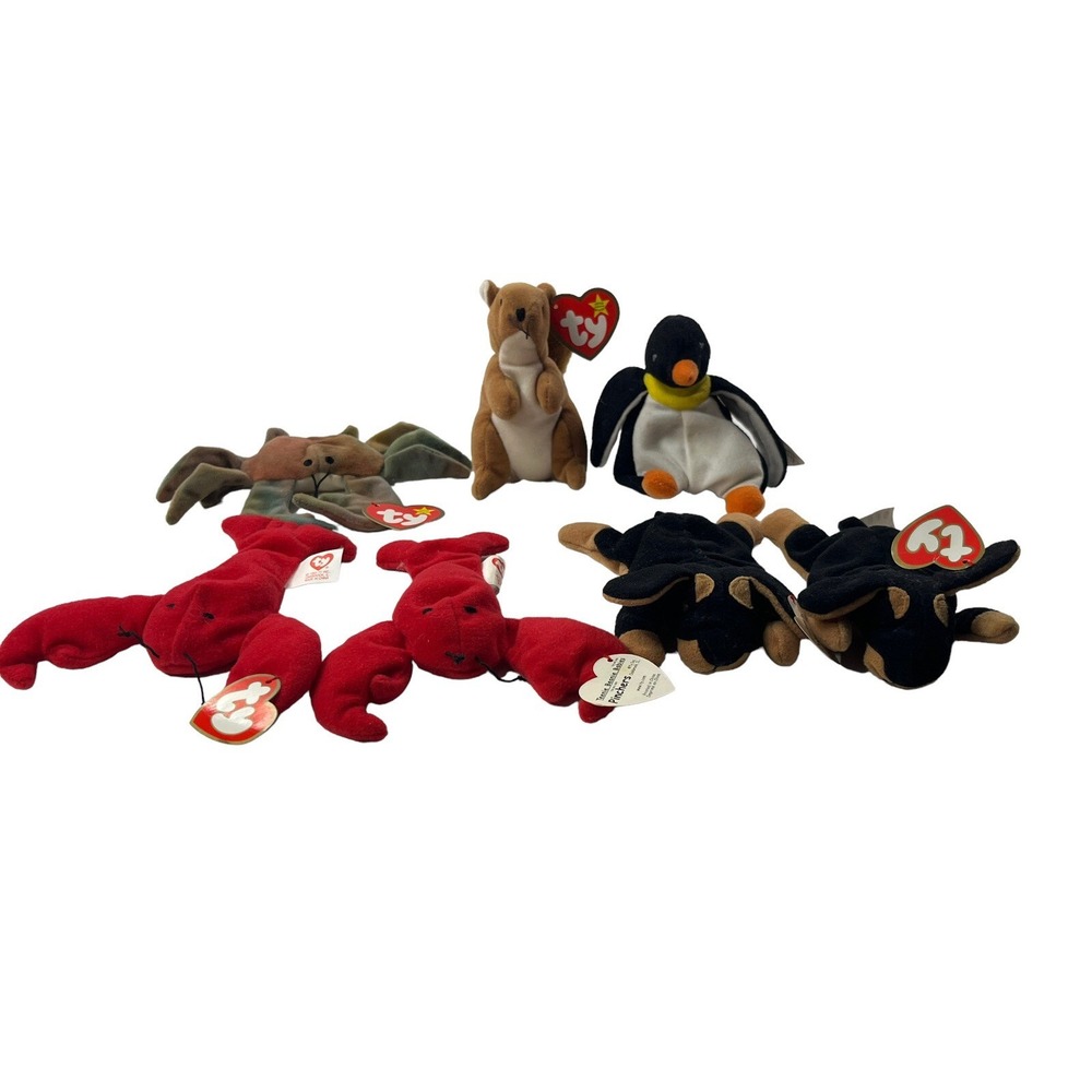 McDonalds Lot of 7 Vintage 1993 Teenie Beanie Babies Pinchers Nuts Squirrel Etc‎
